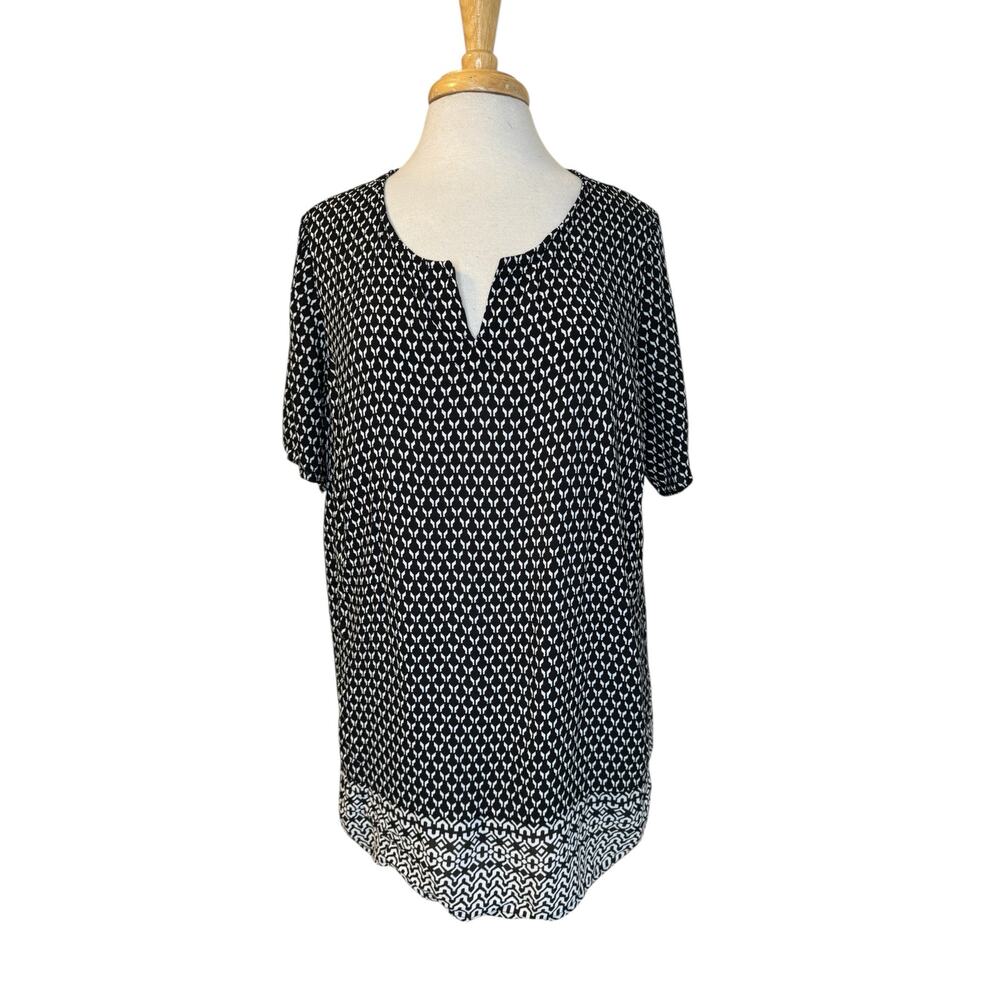 J.JILL Geometric Print Lightweight Rayon Blouse in Black & White Size 2X Womens